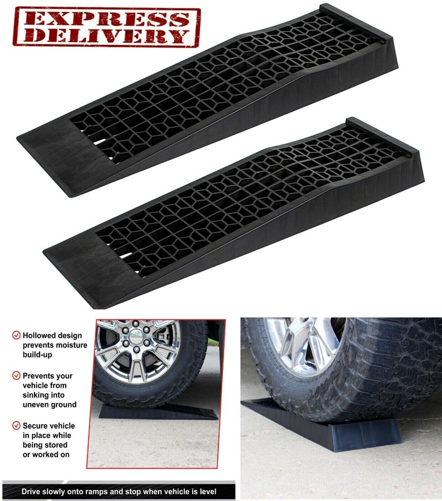 Car Ramps 2 PC 3 Ton Black Low Rise Jack Assist Race Cars Truck Tire ...