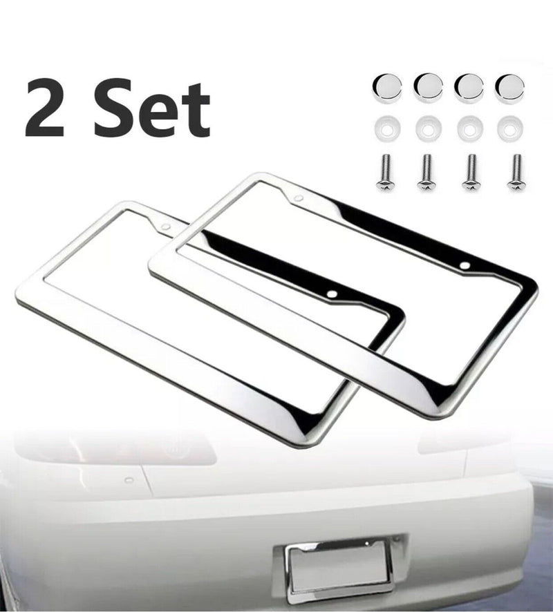 2PCS Metal License Plate Frame Cover Screw Caps Chrome 304 Stainless Steel