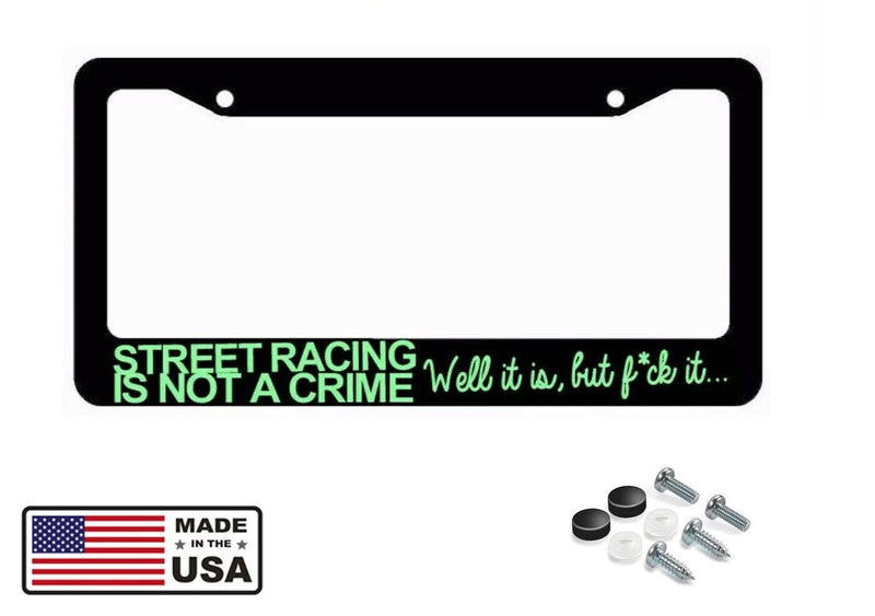 JDM Street Racing Tuner Drifting Funny Black License Plate Frame Mint Art
