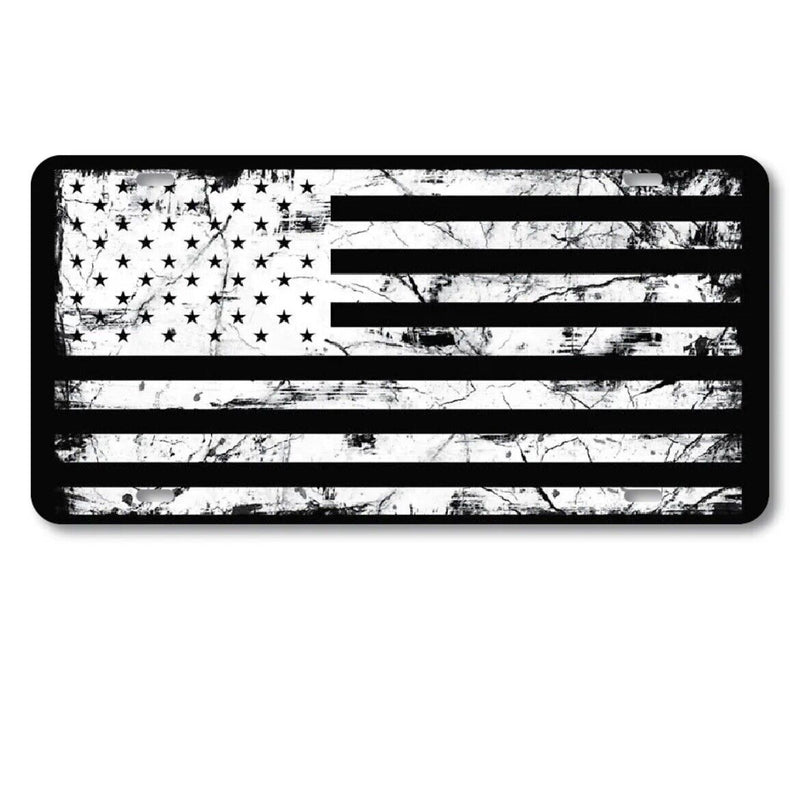 Black White American Flag Vanity License Plate Car Truck Accessory distressed