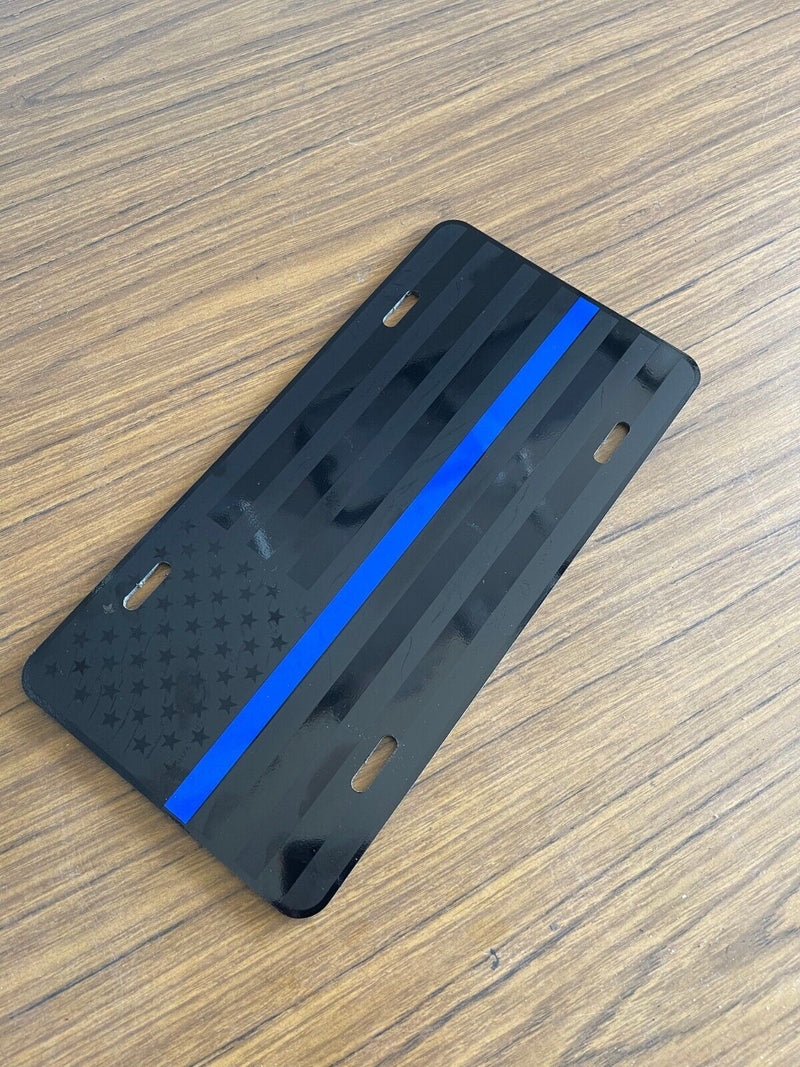 Tactical Thin Blue line American Flag License Plate Matte Black USA Graphics