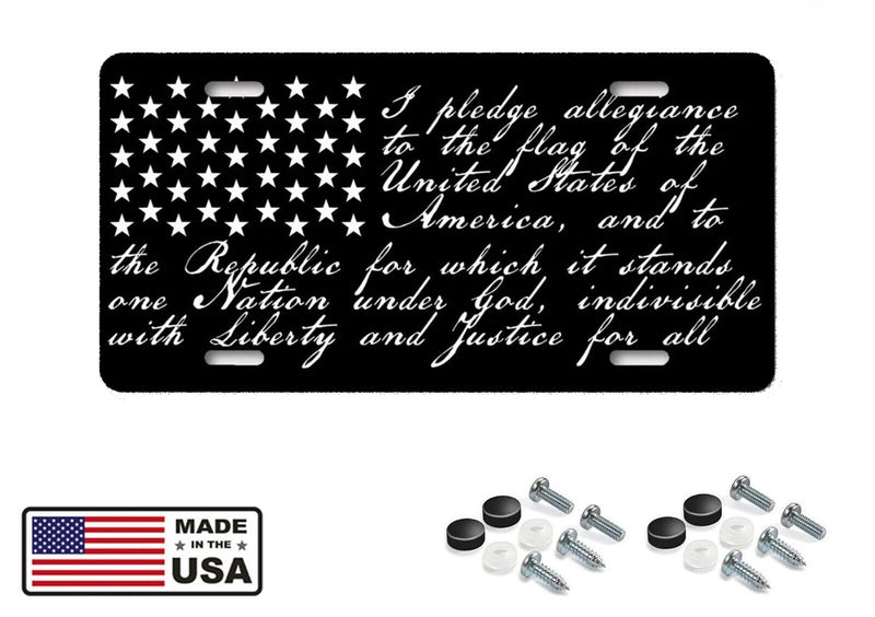Black and White American Flag Declaration vanity Aluminum license plate