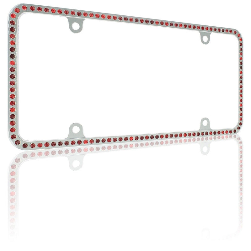 Swarovski Red Crystal Bling Slim license plate frame Inlay With Screw Caps