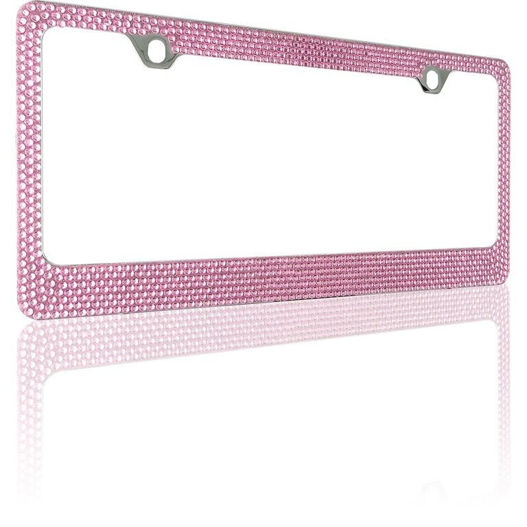 Bling Pink Crystal Rhinestone Metal License Plate Frame+Free Bling Cap