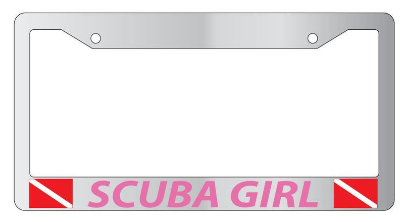 Chrome License Plate Frame SCUBA GIRL (PINK) w/FLAGS Auto Accessory  Mod-GRAPH9856236-4933