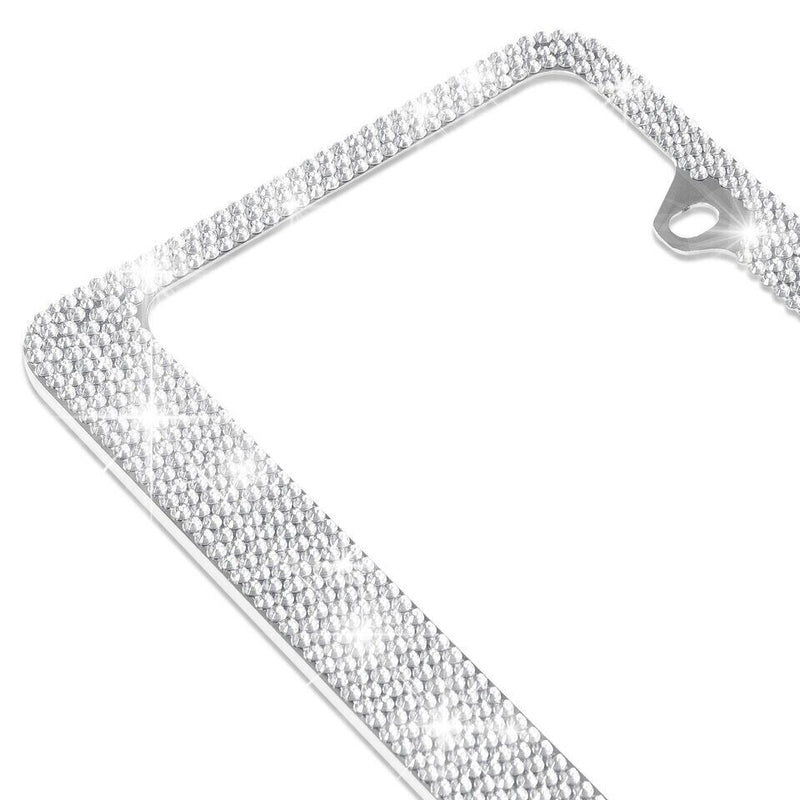 Rust Proof Metal Silver Crystal Bling License Plate Frame Universal Fit