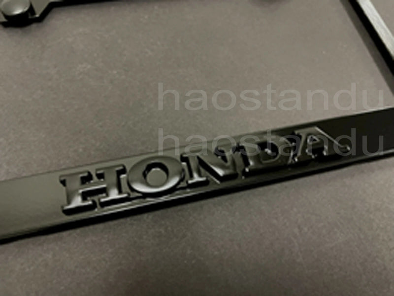 1x Black Honda 3D Emblem Badge BLACK Stainless License Plate Frame RUST FREE+S.caps