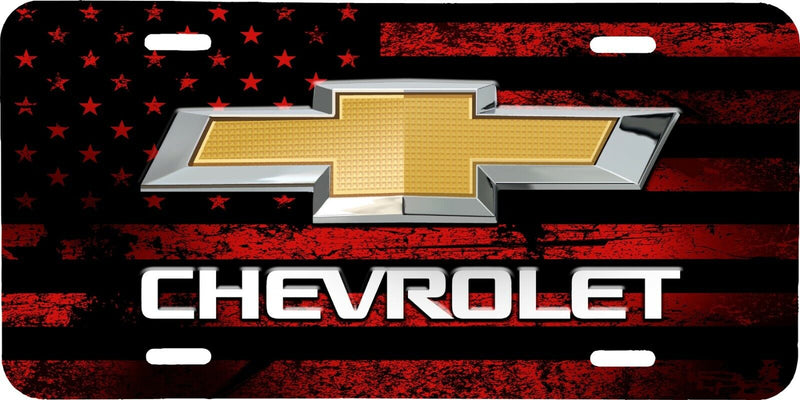 CHEVROLET LOGO RED AMERICAN FLAG VEHICLE LICENSE PLATE AUTO CAR FRONT TAG