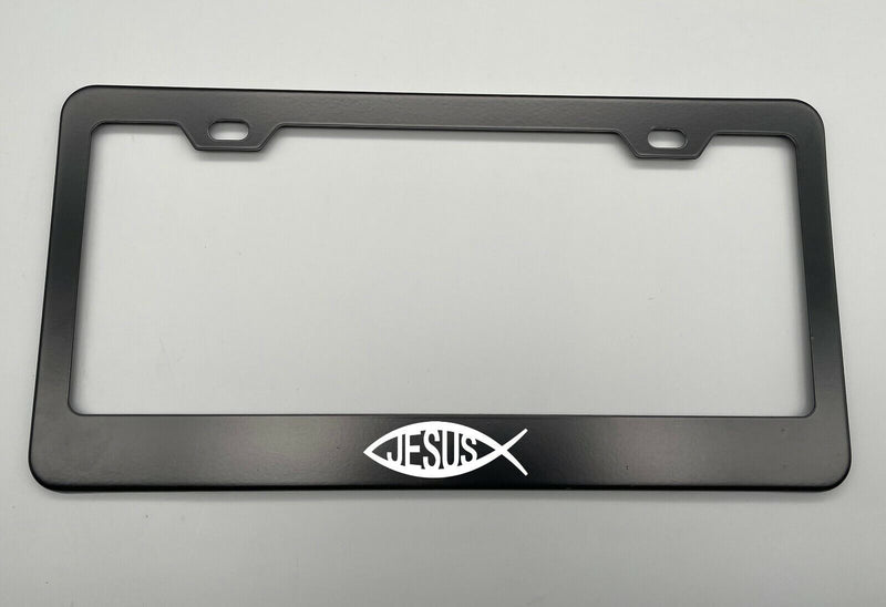 Black Holder for License Plate License Plate Holder Laser Engraved For Jesus Fish Black Stainless Metal License Plate Frame