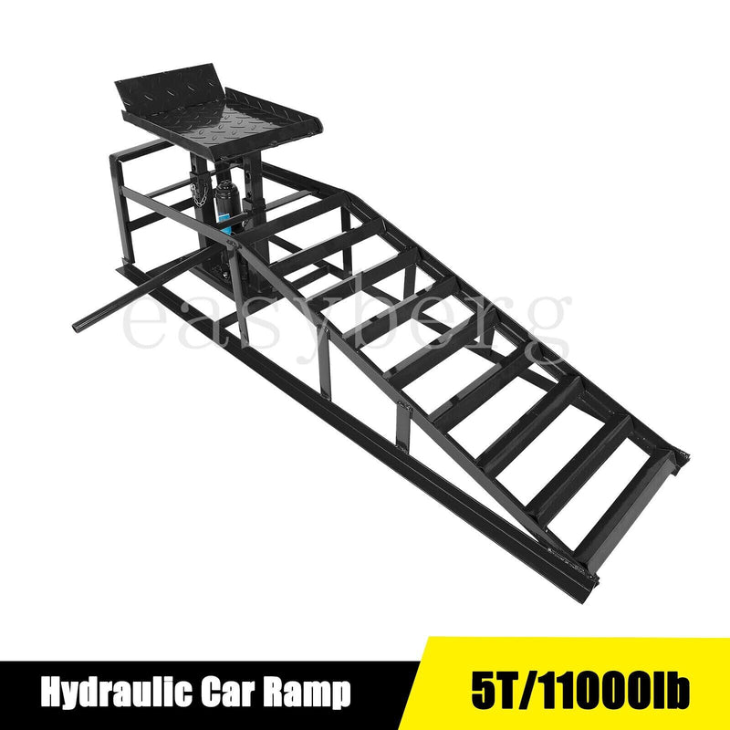 1pc 5T/11000lb Hydraulic Car Ramps Hydraulic Vertical Ramps Low Profile Black