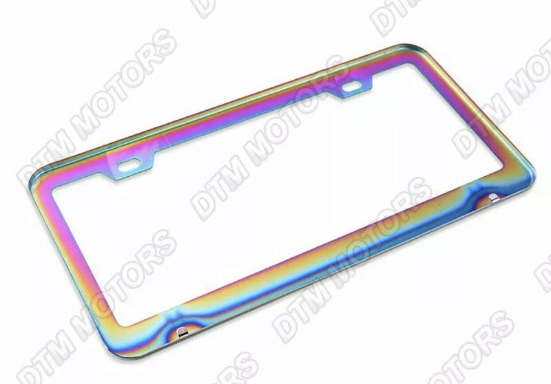 2 x Stainless Neo Chrome Car License Plate Frame Cover Holder Front+Rear US Size