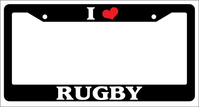 Black License Plate Frame "I Heart Rugby" Auto Accessory Novelty  Mod-GRAPH9856236-2892