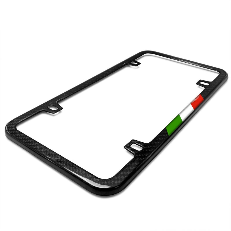 Real Black Carbon Fiber Italy Flag in Sports Stripe Slim License Plate Frame