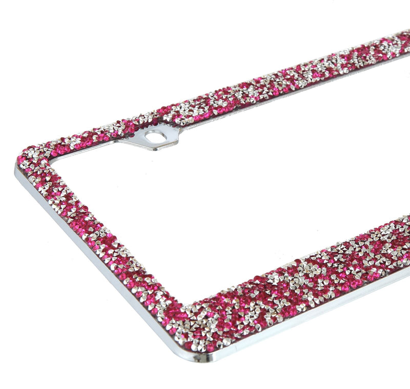 Rocking Bling Crystal Diamond Rhinestone License Plate Frame Hot Pink / Silver