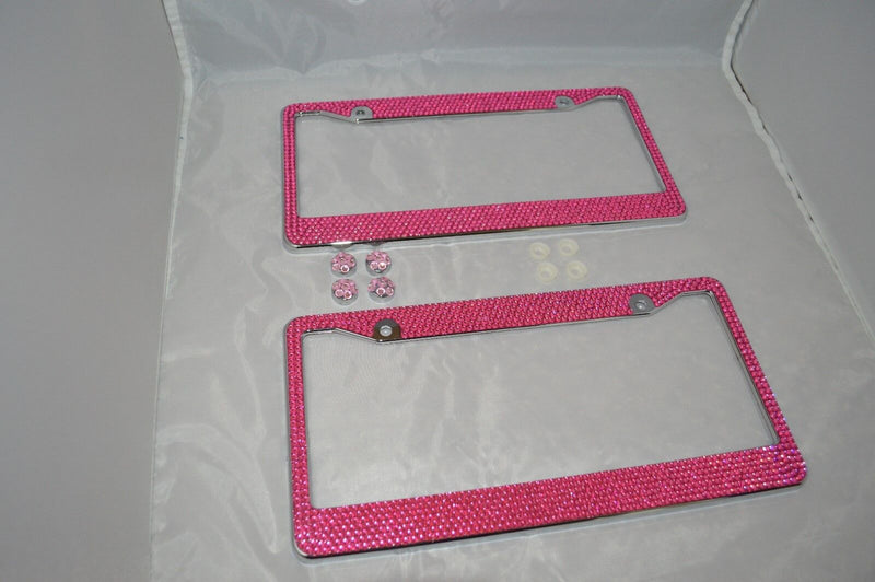 2 Pink Bling Glitter Crystal RhineStone License Plate Frame Car Auto