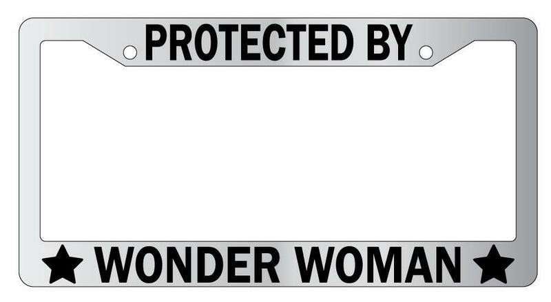 Protected By Wonder Woman Chrome License Plate Frame Auto DC  Mod-GRAPH9856236-5686