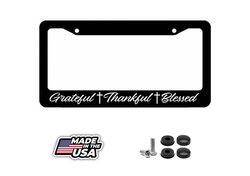 Grateful Thankful Blessed Black License Plate Frame Christian Religious