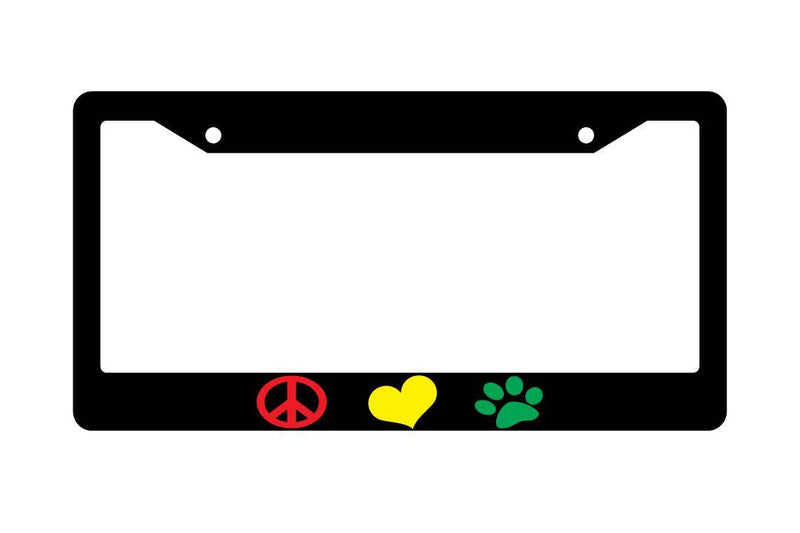 Black License Plate Frame PEACE LOVE PAW LOGOS Auto Reggae 231  Mod-GRAPH9856236-2439