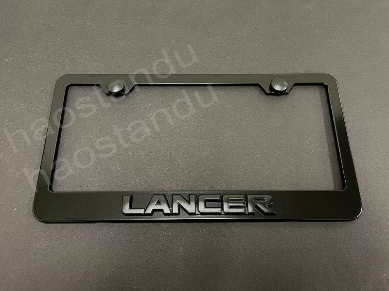1x Black "Lancer" 3D Emblem Badge BLACK Stainless License Plate Frame RUST FREE