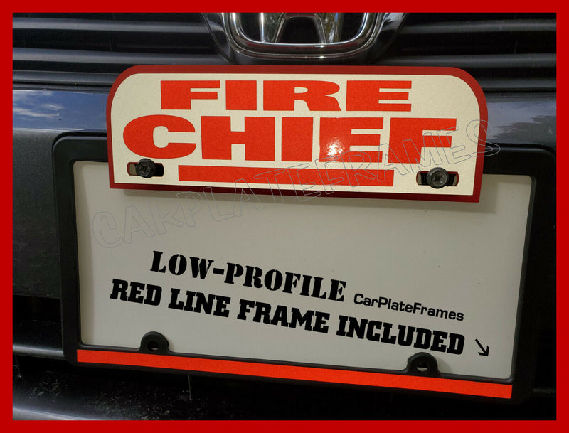REFLECTIVE FIRE CHIEF ALUMINUM PLATE TOPPER WITH RED LINE LICENSE PLATE FRAME