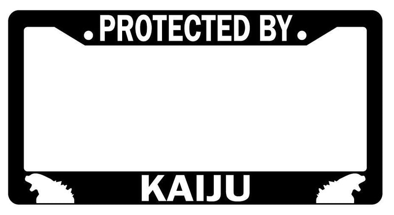 Protected By Kaiju Black Plastic License Plate Frame  Mod-GRAPH9856236-1991