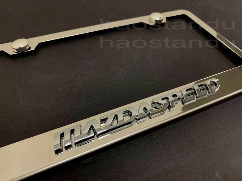 1x MAZDA SPEED 3D Emblem STAINLESS STEEL License Plate Frame RUST FREE + Screw Cap