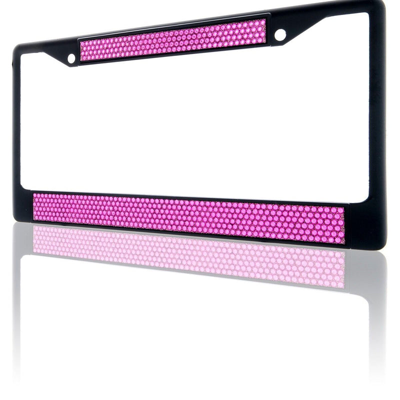 Premium Black Hot Pink Bling Crystal Diamond License Plate Frame for Car-Truck