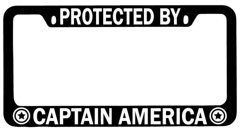 Protected By Captain America Black METAL License Plate Frame Auto For Marvel  Mod-GRAPH9856236-8368