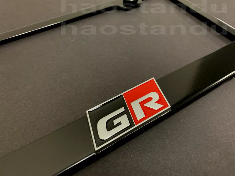 1x GR Gazoo Racing 3D Emblem BLACK Stainless License Plate Frame Car Tag Holder