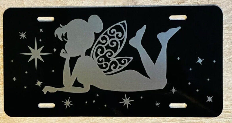 Tinkerbell Princess Gift Laser Engraved Black Aluminum License Plate Car Tag