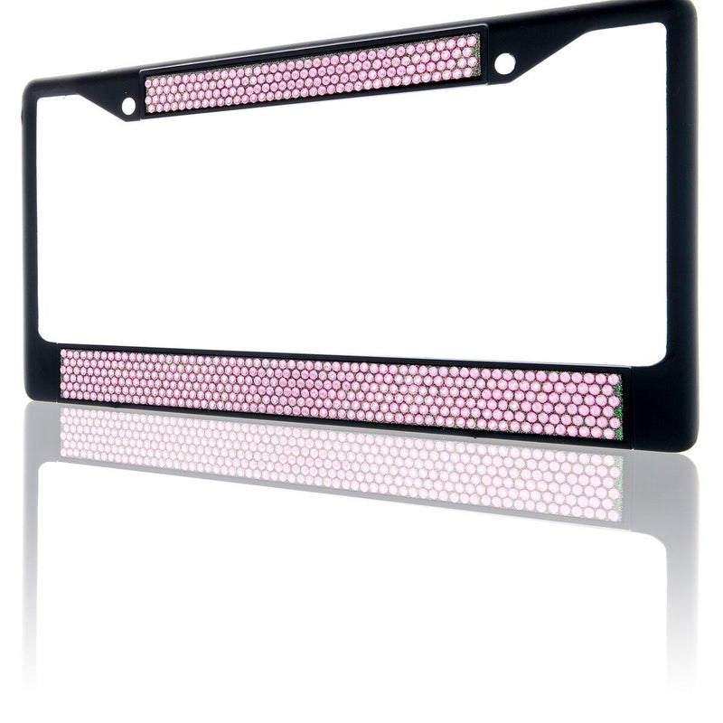 Premium Black Light Pink Bling Crystal Diamond License Plate Frame for Car