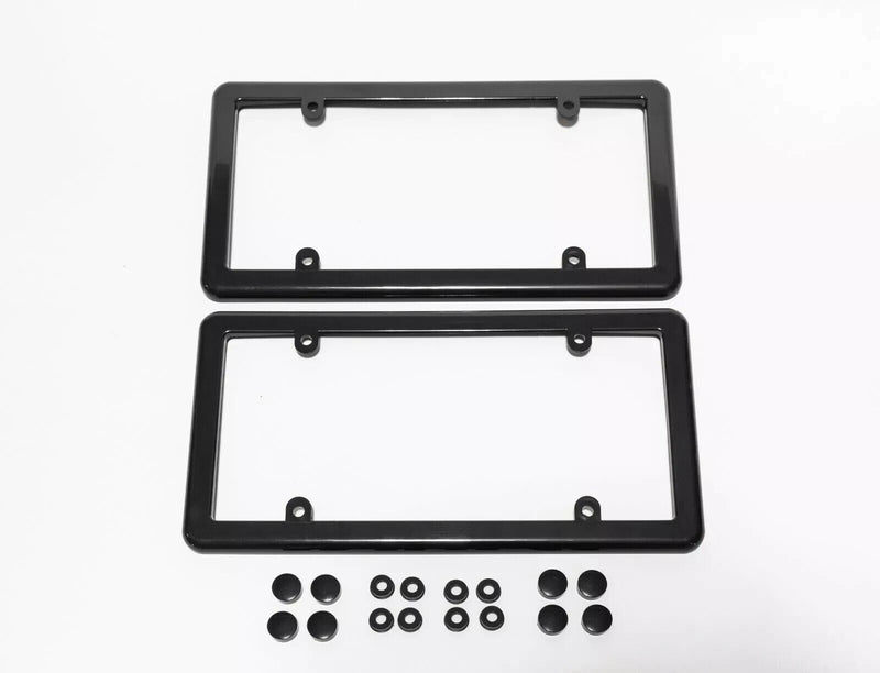2 Black License PlateMount Holder Frames + (FREE) 8 Screw Caps / Brand New