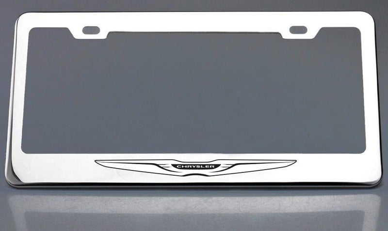 Chrysler Logo Stainless Steel Laser Engraved License Plate Frame, Silver, Front, Road Legal, Car