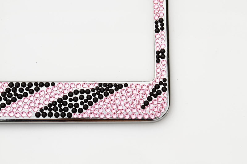 Pink Zebra Crystal Rhinestones License Plate Frame (Black and Pink)