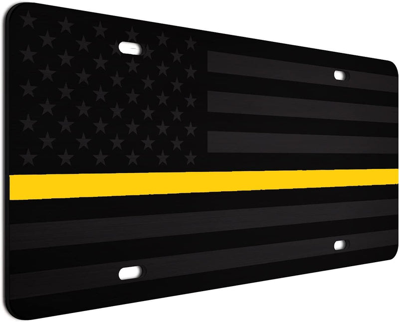 Dispatcher Thin Yellow Line American Flag License Plate 1/8" Black Tactical