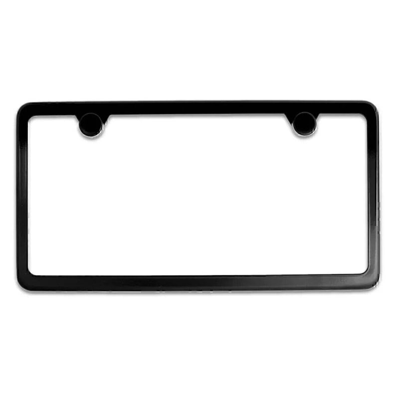 Stainless Steel License Plate Frame w Screw Caps Thin 2 Hole- Silm Black ※