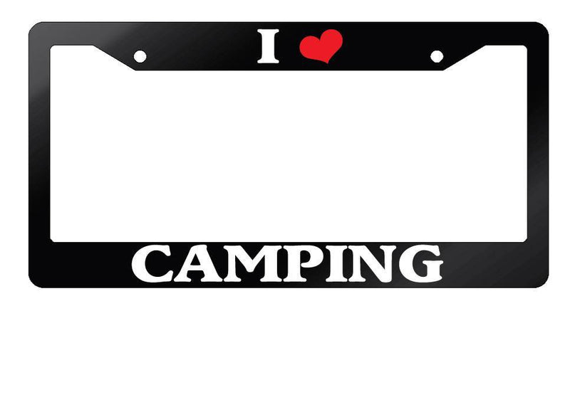 Glossy Black License Plate Frame I HEART CAMPING Auto Accessory  Mod-GRAPH9856236-7549