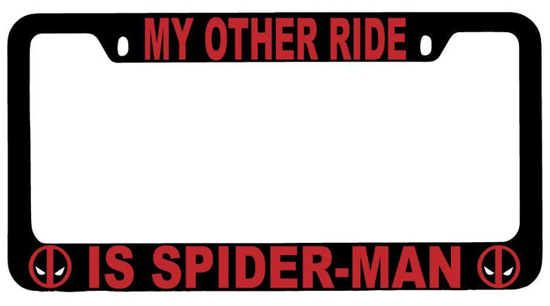 Black METAL My Other Ride Is For Spider-Man License Plate Frame Auto For Deadpool  Mod-GRAPH9856236-9761