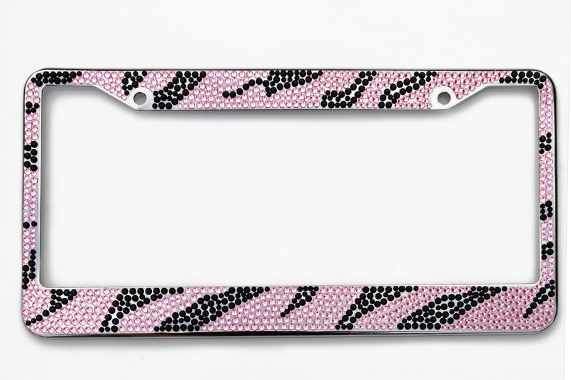 Pink Zebra Crystal Rhinestones License Plate Frame (Black and Pink)