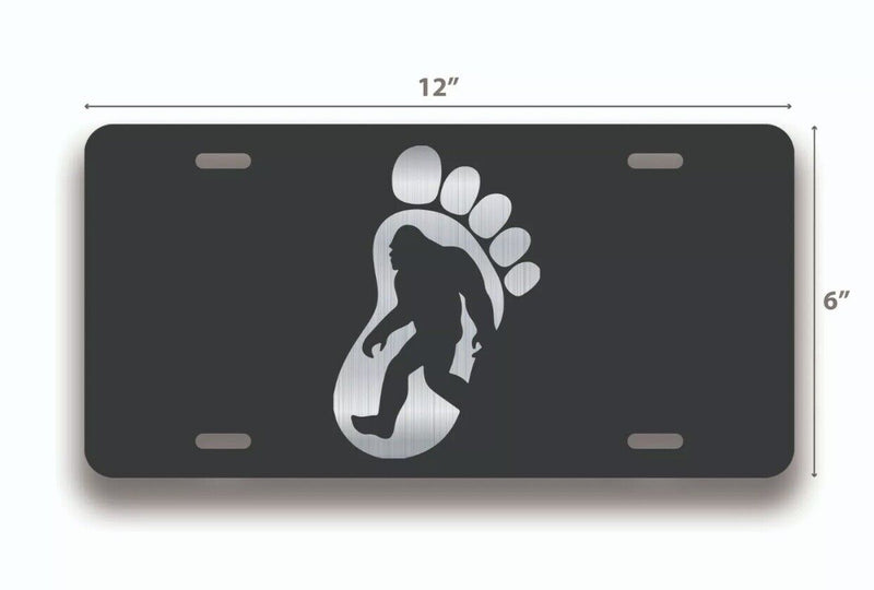 Bigfoot Footprint License Plate Tag Vanity Novelty Metal ; Etched Metal ; 6 x 12