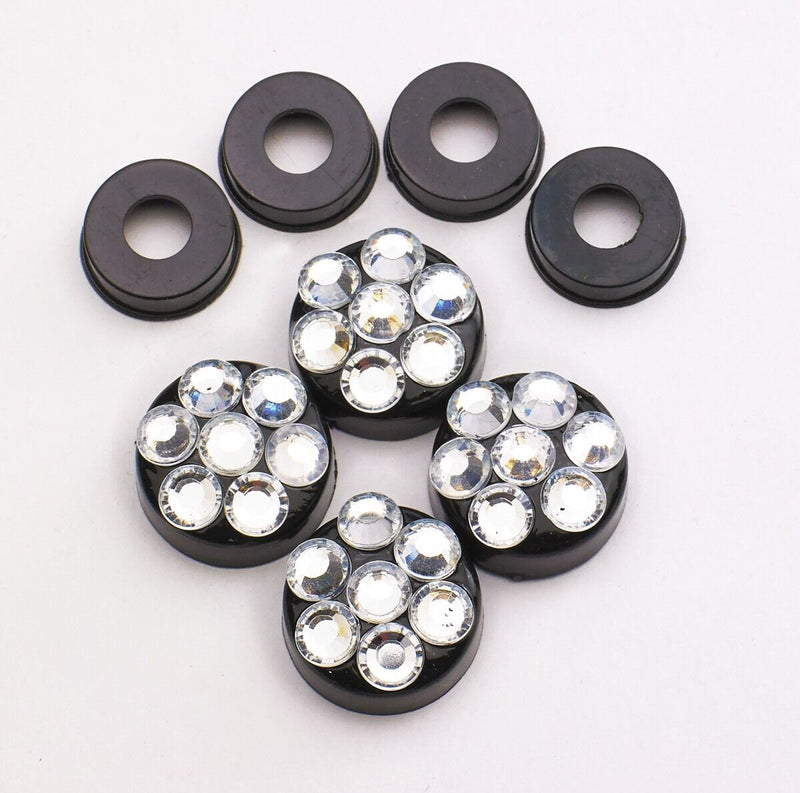 Clear Crystal Rhinestone Screw Black Caps for Bling Sparkle License Plate Frame