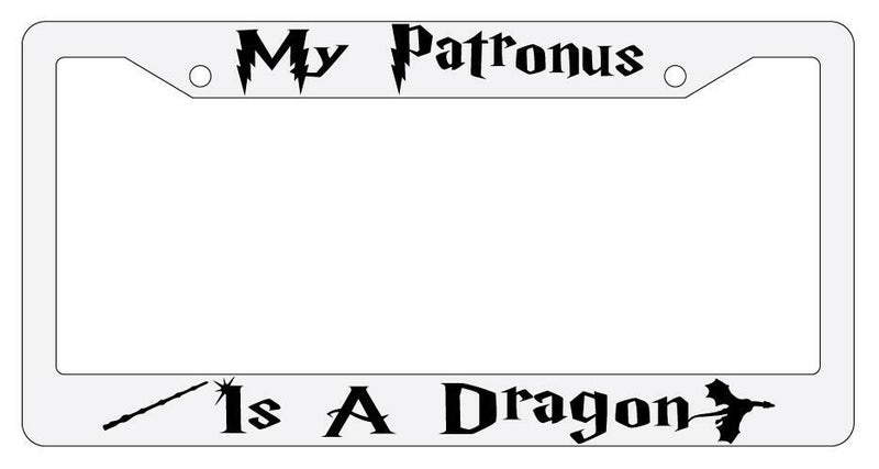 My Patronus is A Dragon White Plastic License Plate Frame Auto Accessory  Mod-GRAPH9856236-3557