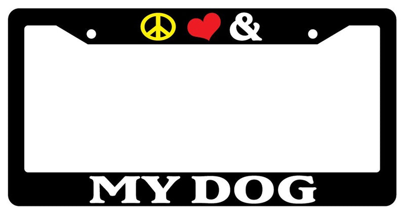 Black License Plate Frame Peace Love And My Dog Auto Accessory Novelty  Mod-GRAPH9856236-2287