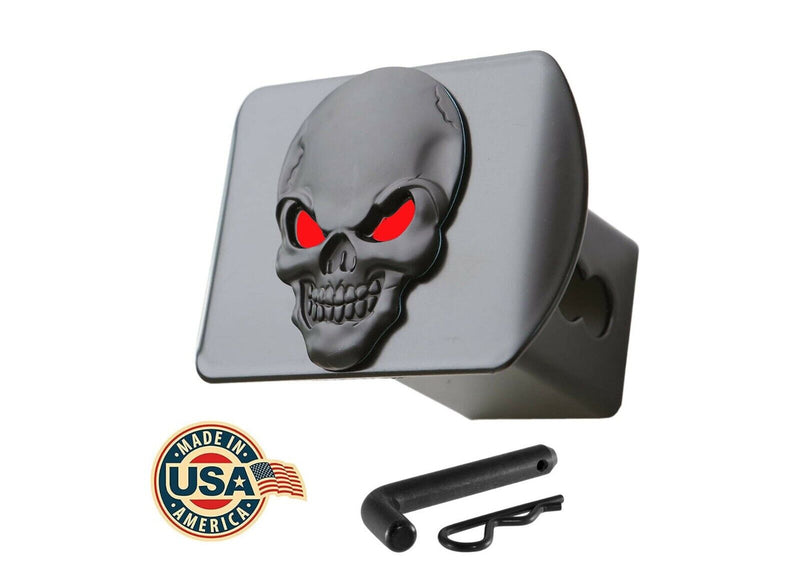 Metal Red Eye Skull 3D Emblem Trailer Hitch Cover Fits 2" Receivers Includes Pin