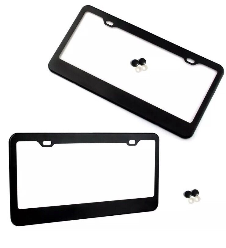 2x BLACK STAINLESS STEEL METAL LICENSE Plate Frame COVER SCREW CAPS