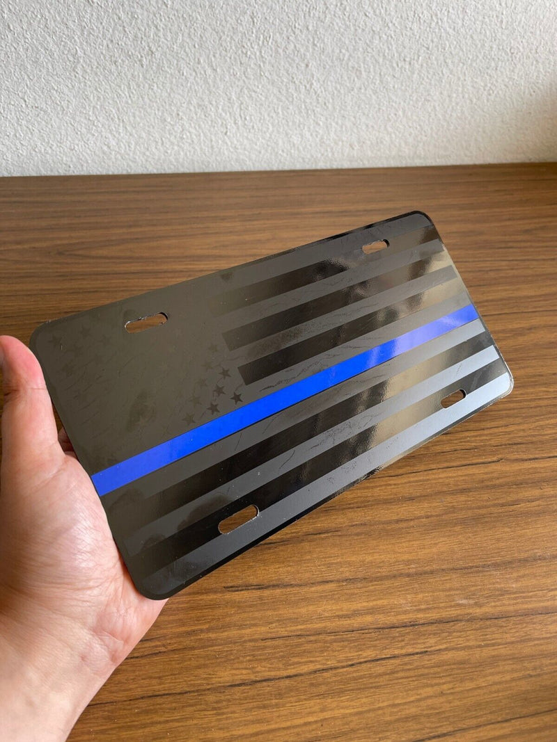 Tactical Thin Blue line American Flag License Plate Matte Black USA Graphics