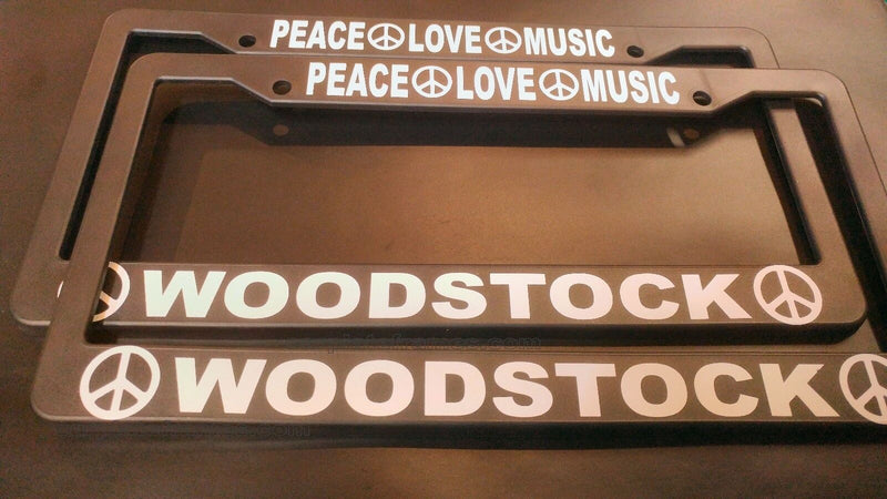 LOT OF 2 WOODSTOCK License Plate Frames peace love music saugerties bethel ny