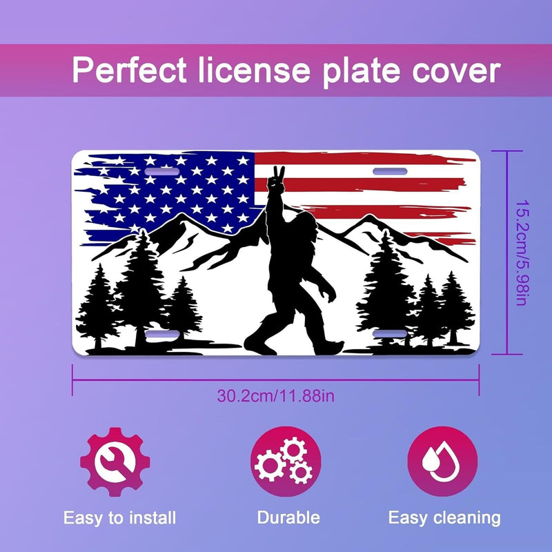 Sasquatch American Flag License Plate - Patriotic Bigfoot Car Tag
