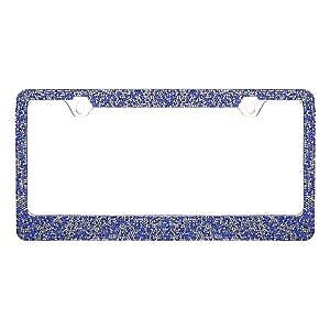 Rocking Bling Crystal Diamond Rhinestone License Plate Frame Blue / Silver