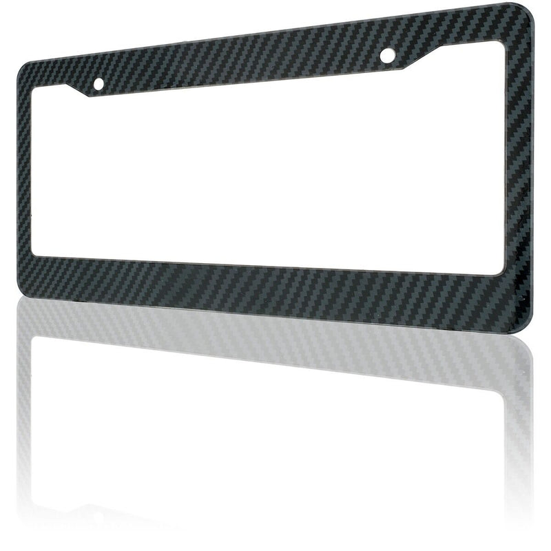 JDM Black Carbon Fiber Look License Plate Frame Cover With Screw Caps